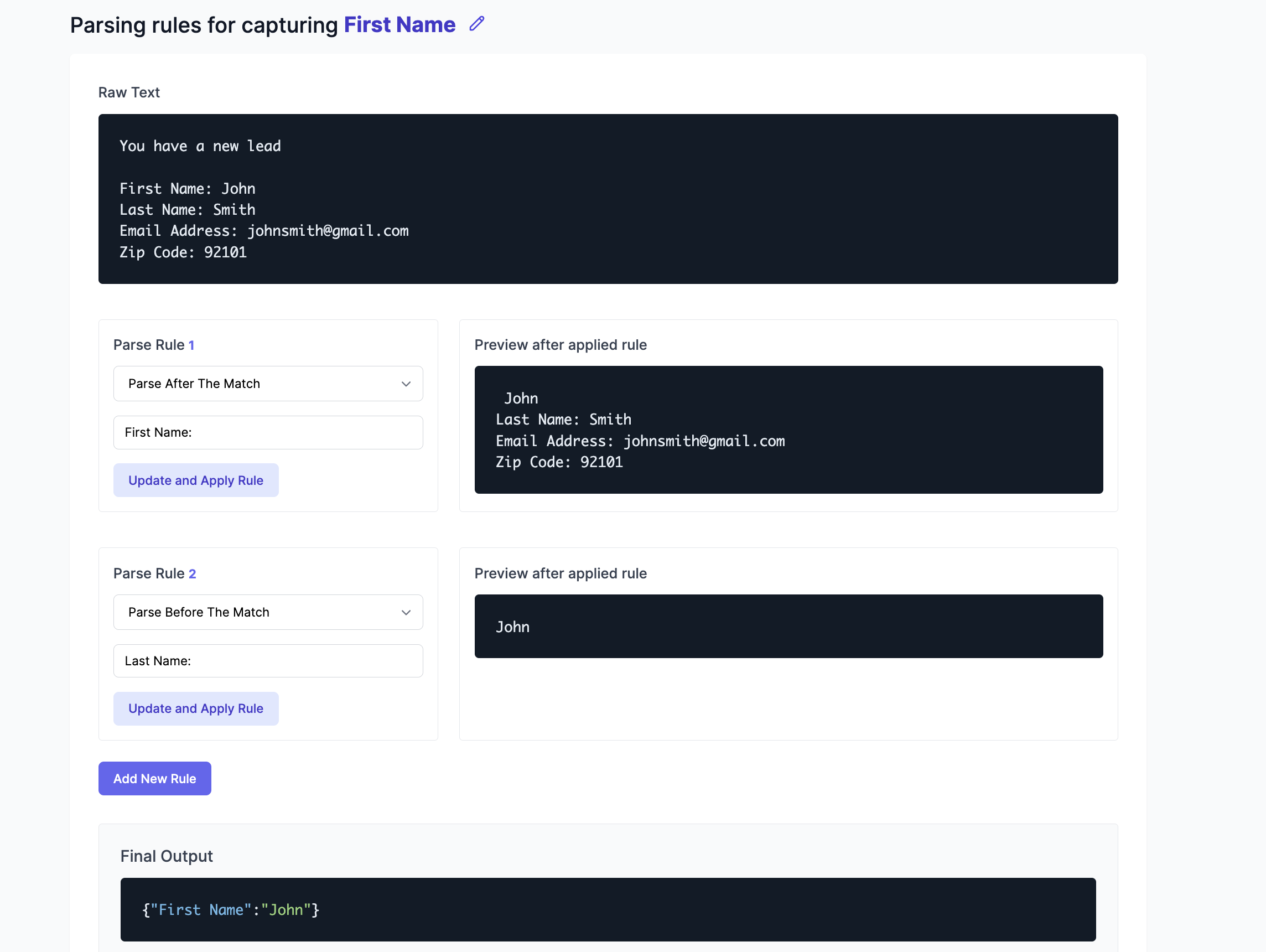 create email parsing rules